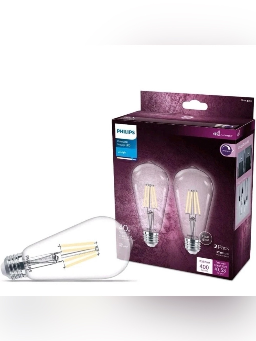 Philips 40-Watt Equivalent ST19 Clear Dimmable LED Light Bulbs
2 Pack
New in Box